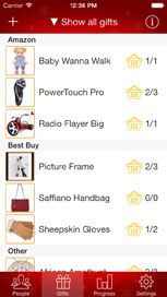 gifts list iphone screenshot