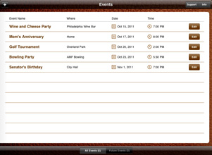 events list ipad screenshot